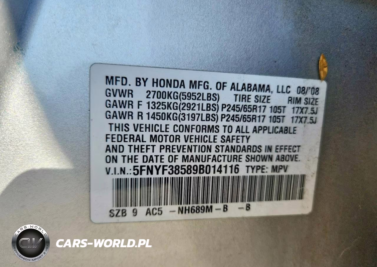 2009 Honda Pilot Exl VIN:5FNYF38589B014116 - 13