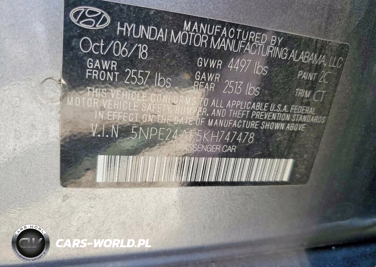 2019 Hyundai Sonata Se VIN:5NPE24AF5KH747478 - 12