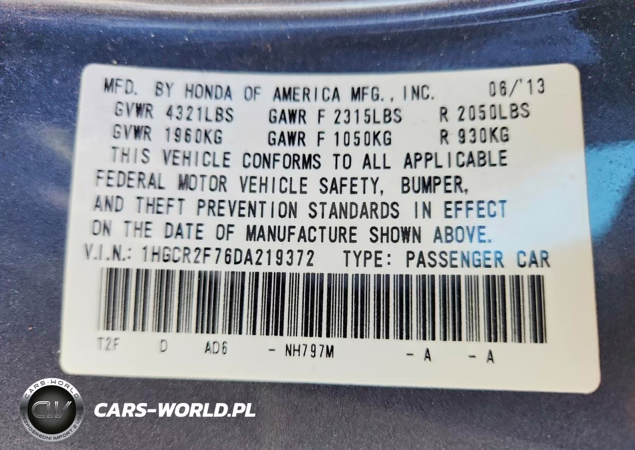 2013 Honda Accord Ex VIN:1HGCR2F76DA219372 - 13
