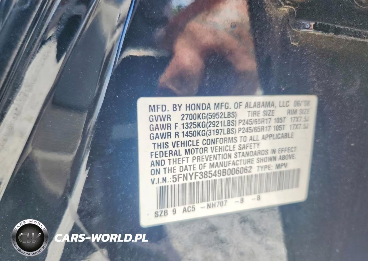 2009 Honda Pilot Exl VIN:5FNYF38549B006062 - 13