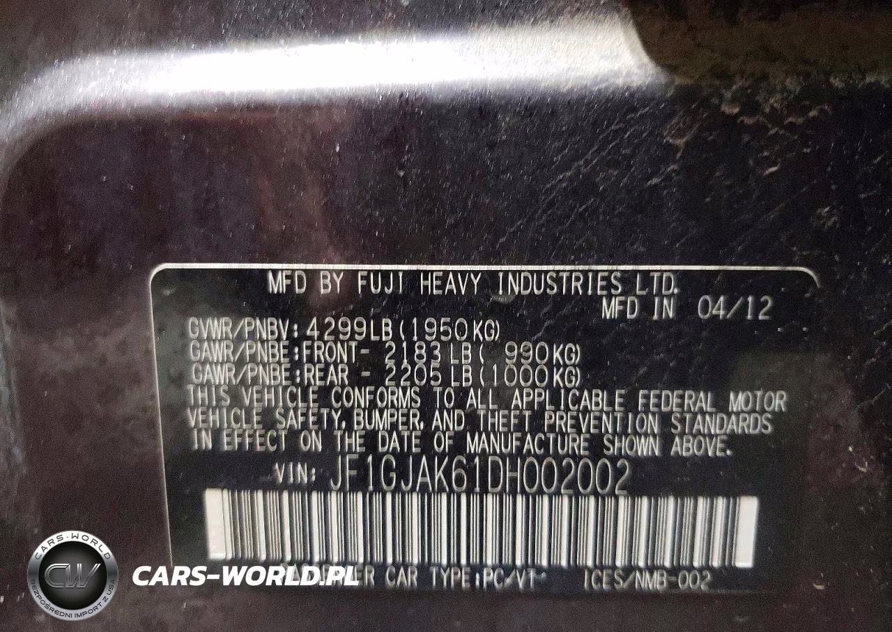 2013 Subaru Impreza Limited VIN:JF1GJAK61DH002002 - 12