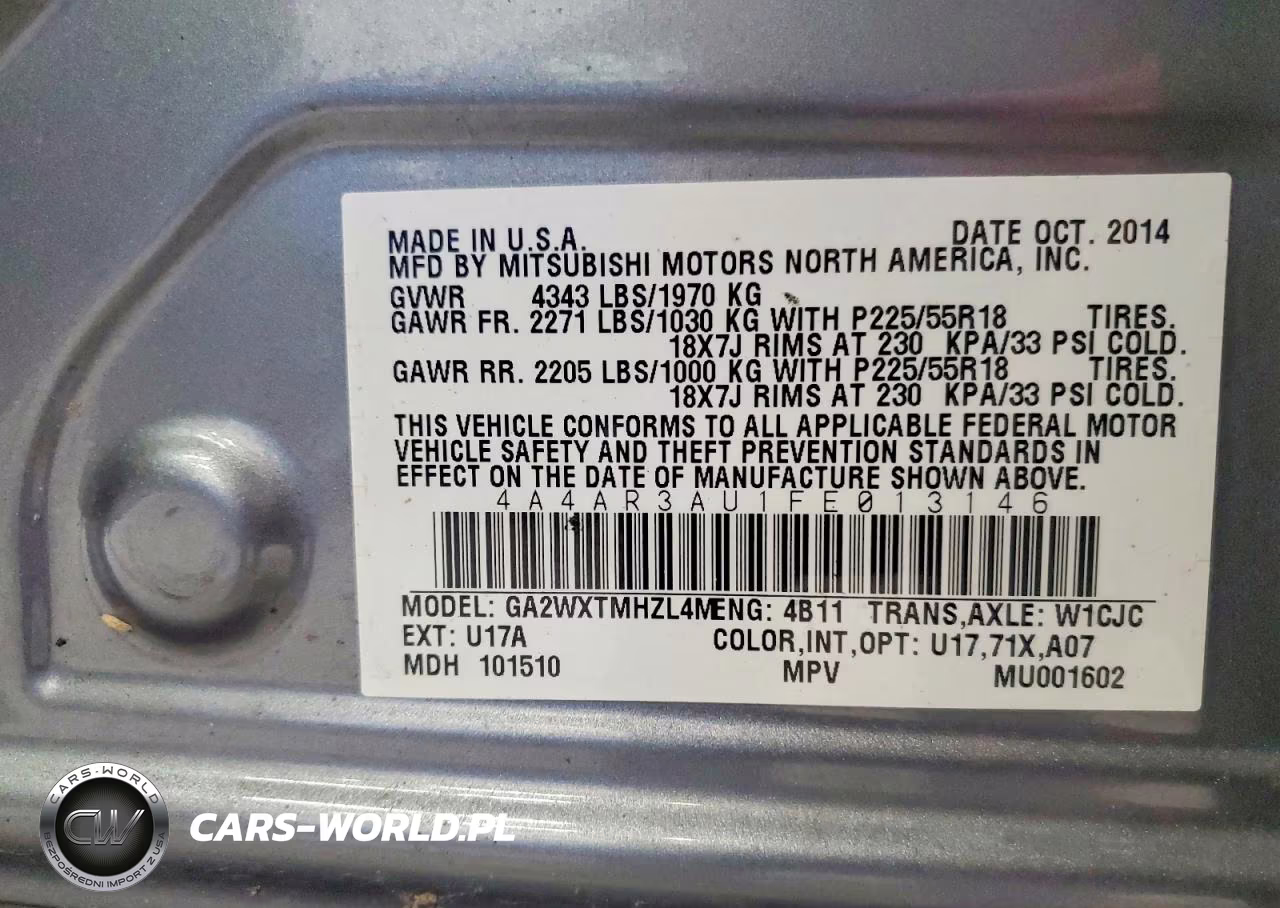 2015 Mitsubishi Outlander Sport Es VIN:4A4AR3AU1FE013146 - 13