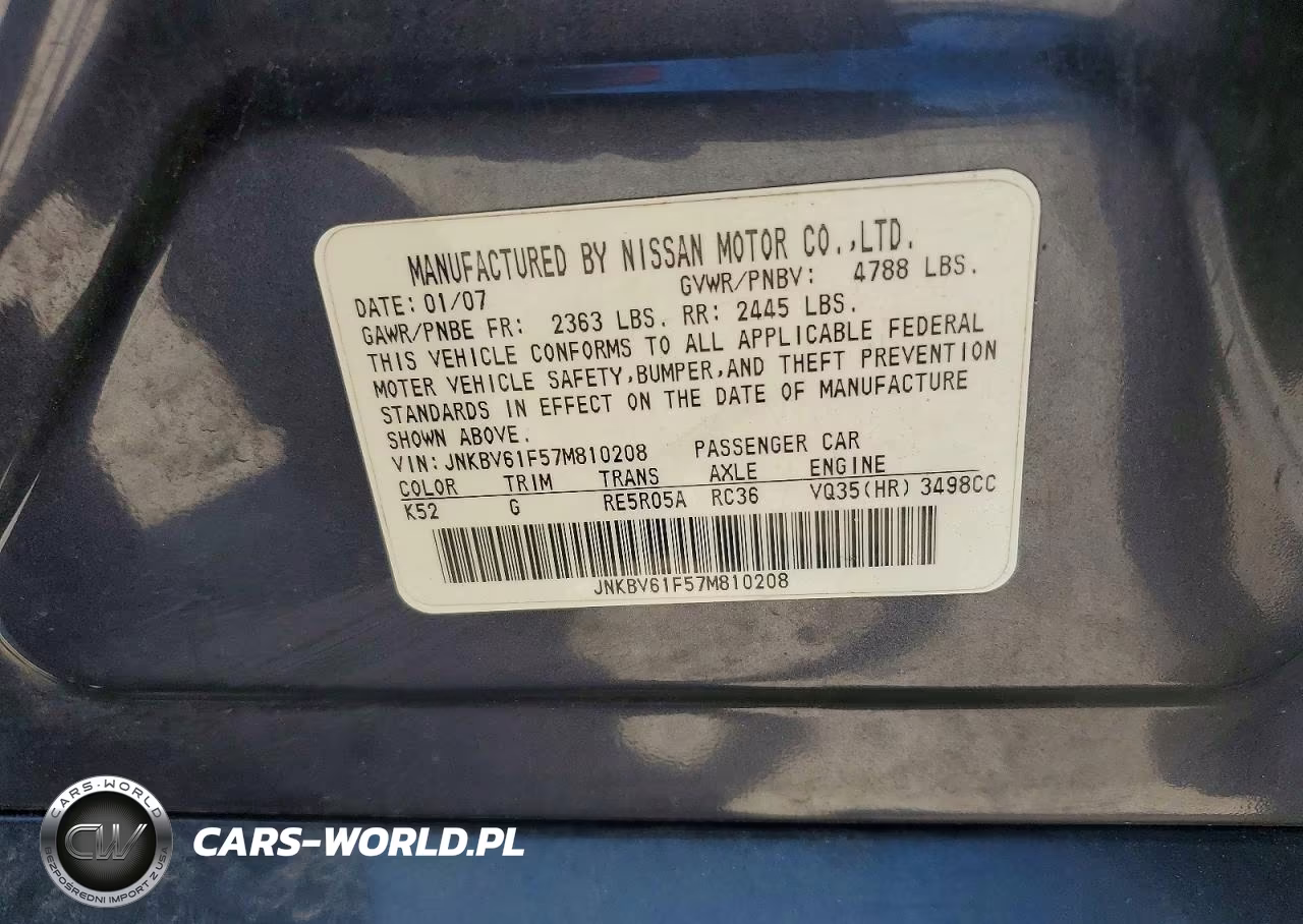 2007 Infiniti G35 X VIN:JNKBV61F57M810208 - 12