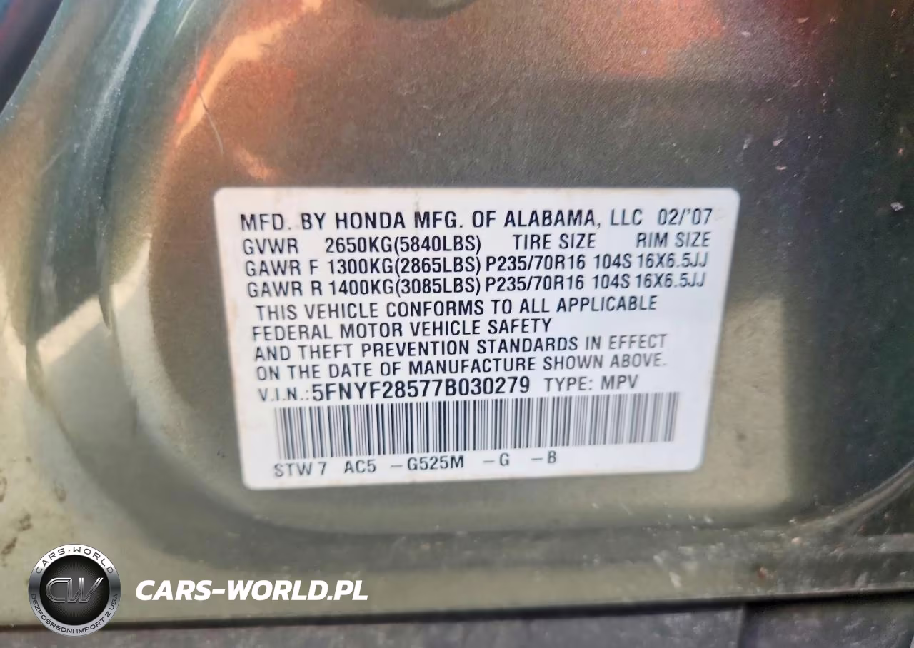 2007 Honda Pilot Exl VIN:5FNYF28577B030279 - 14