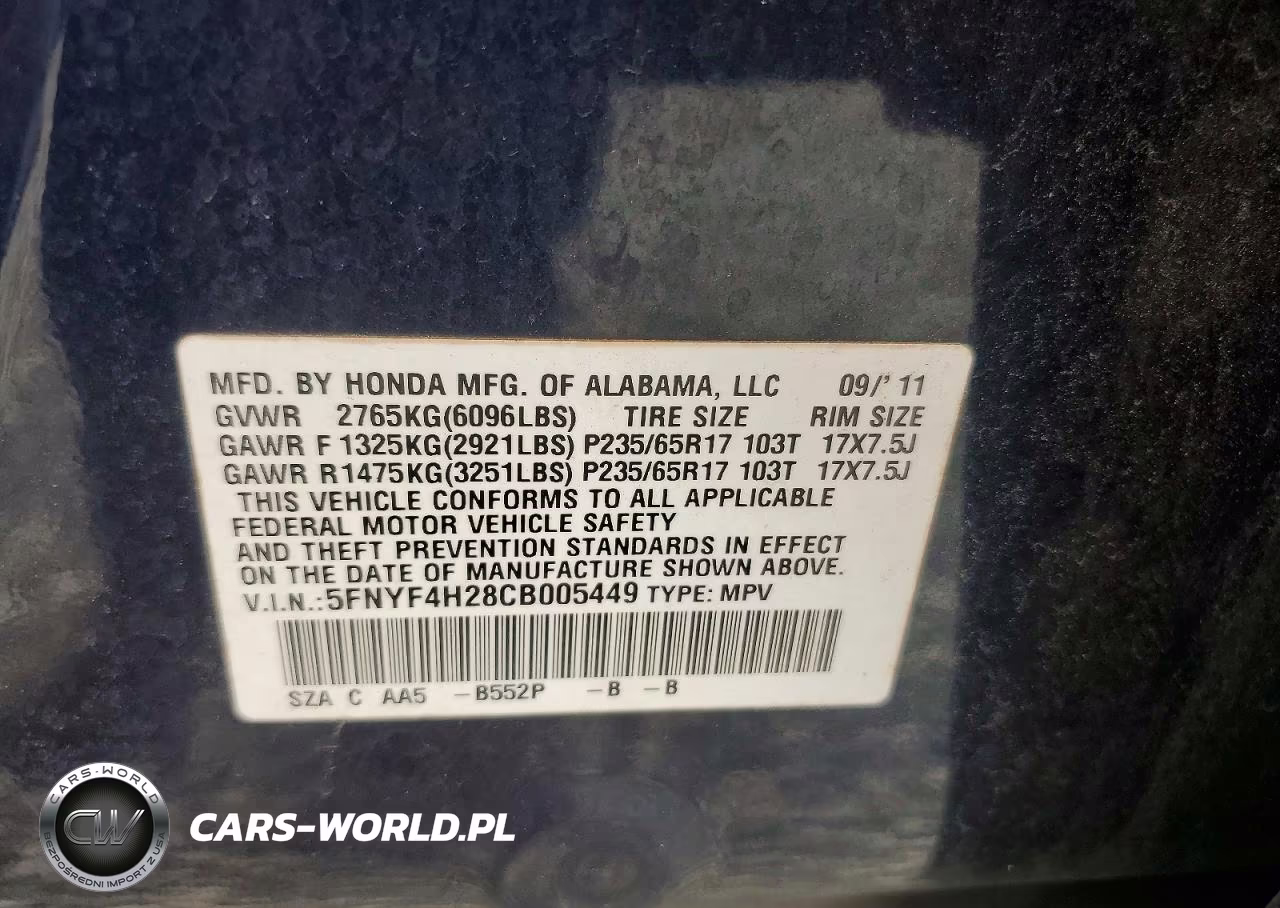 2012 Honda Pilot Lx VIN:5FNYF4H28CB005449 - 13