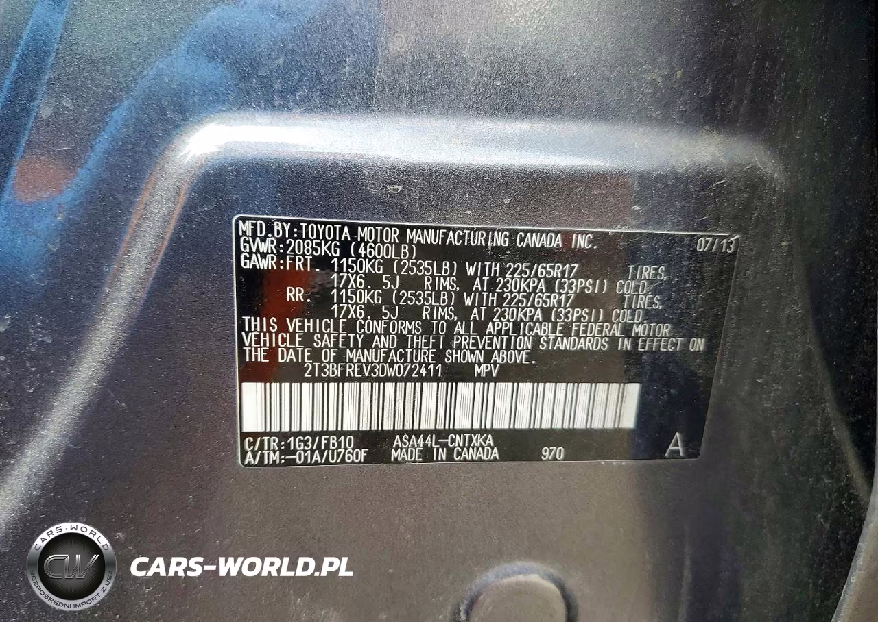 2013 Toyota Rav4 Le VIN:2T3BFREV3DW072411 - 13