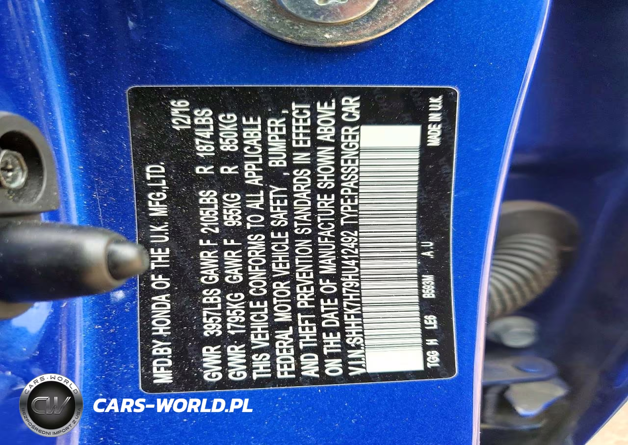 2017 Honda Civic Exl VIN:SHHFK7H79HU412492 - 12