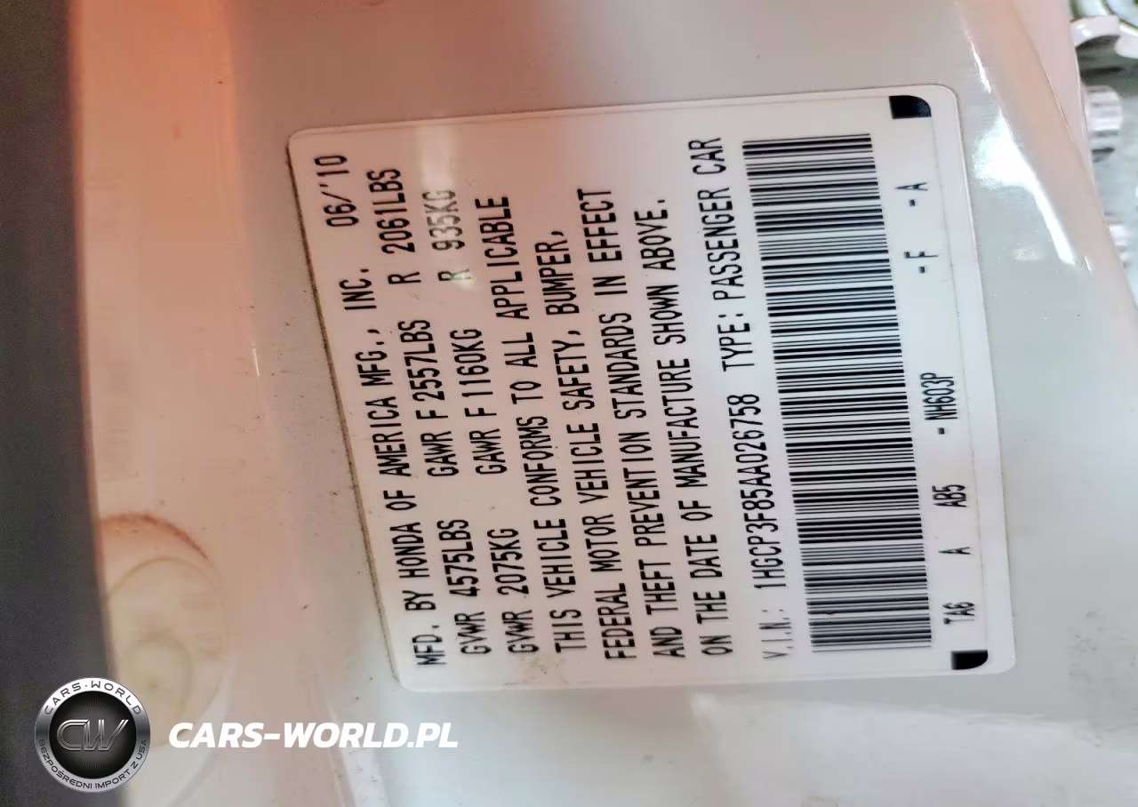 2010 Honda Accord Exl VIN:1HGCP3F85AA026758 - 13