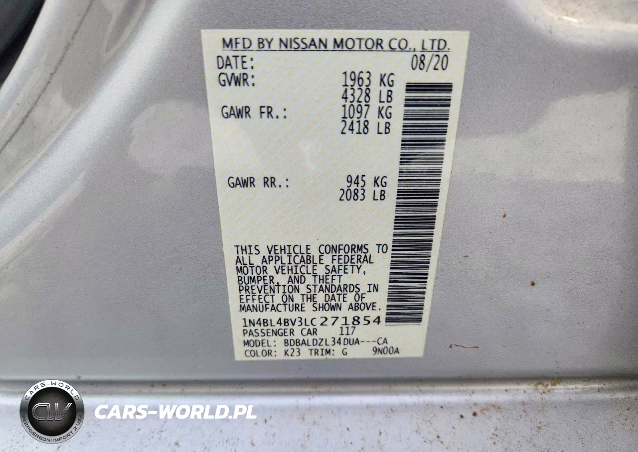 2020 Nissan Altima S VIN:1N4BL4BV3LC271854 - 12