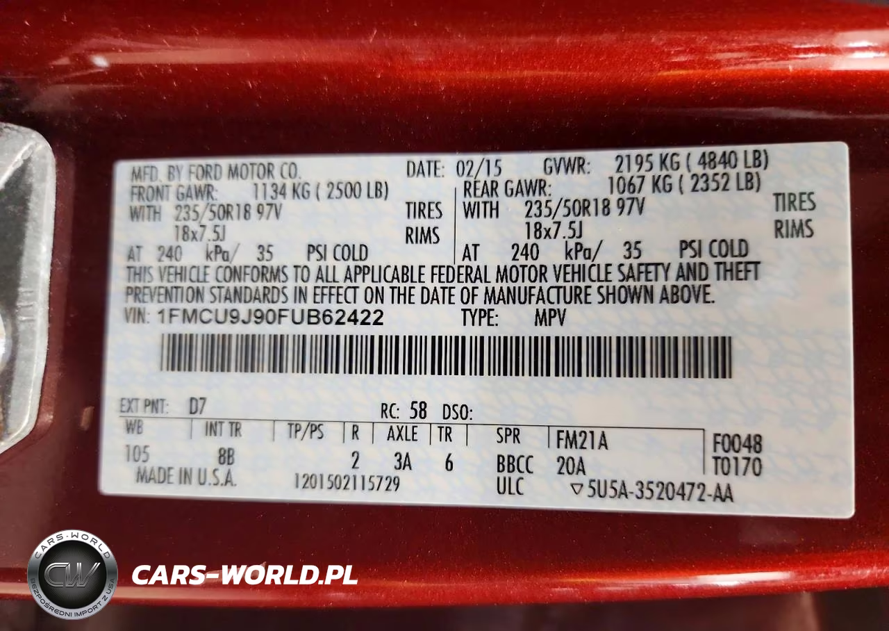 2015 Ford Escape Titanium VIN:1FMCU9J90FUB62422 - 14