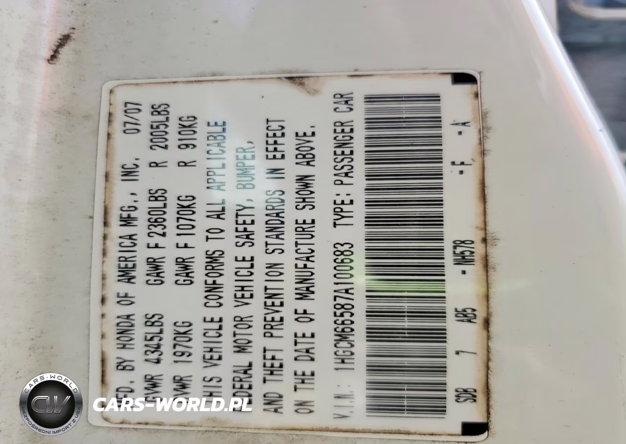 2007 Honda Accord Sedan VIN:1HGCM66587A100683 - 12