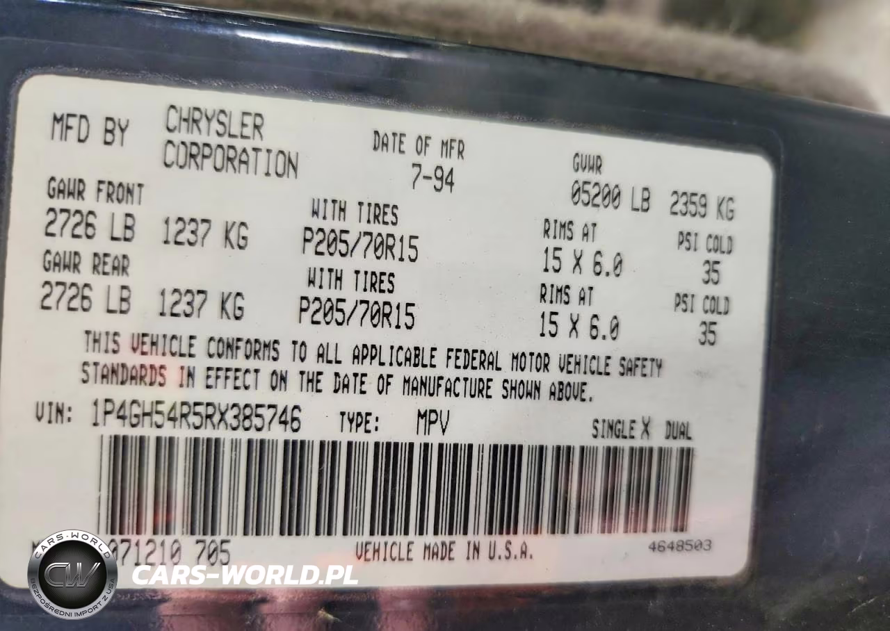 1994 Plymouth Grand Voyager Le VIN:1P4GH54R5RX385746 - 13