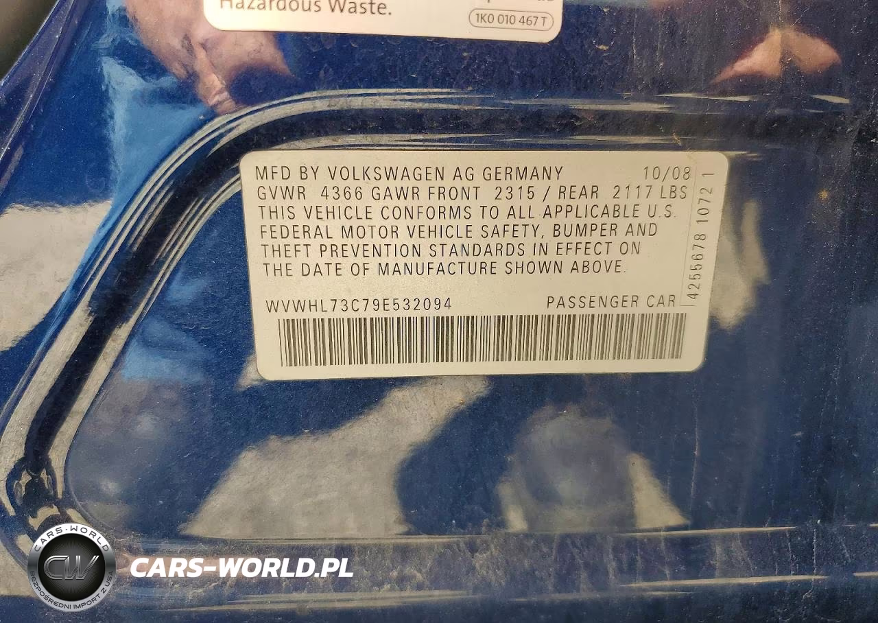 2009 Volkswagen Cc Luxury VIN:WVWHL73C79E532094 - 12
