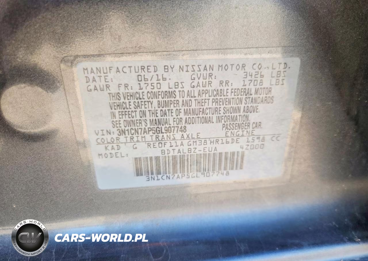 2016 Nissan Versa 1.6 Sv VIN:3N1CN7AP5GL907748 - 12