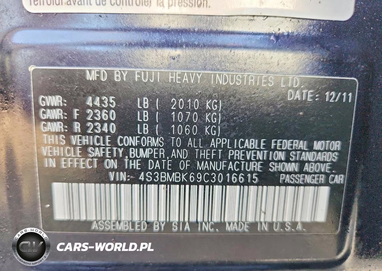 2012 Subaru Legacy 2.5I Limited VIN:4S3BMBK69C3016615 - 12