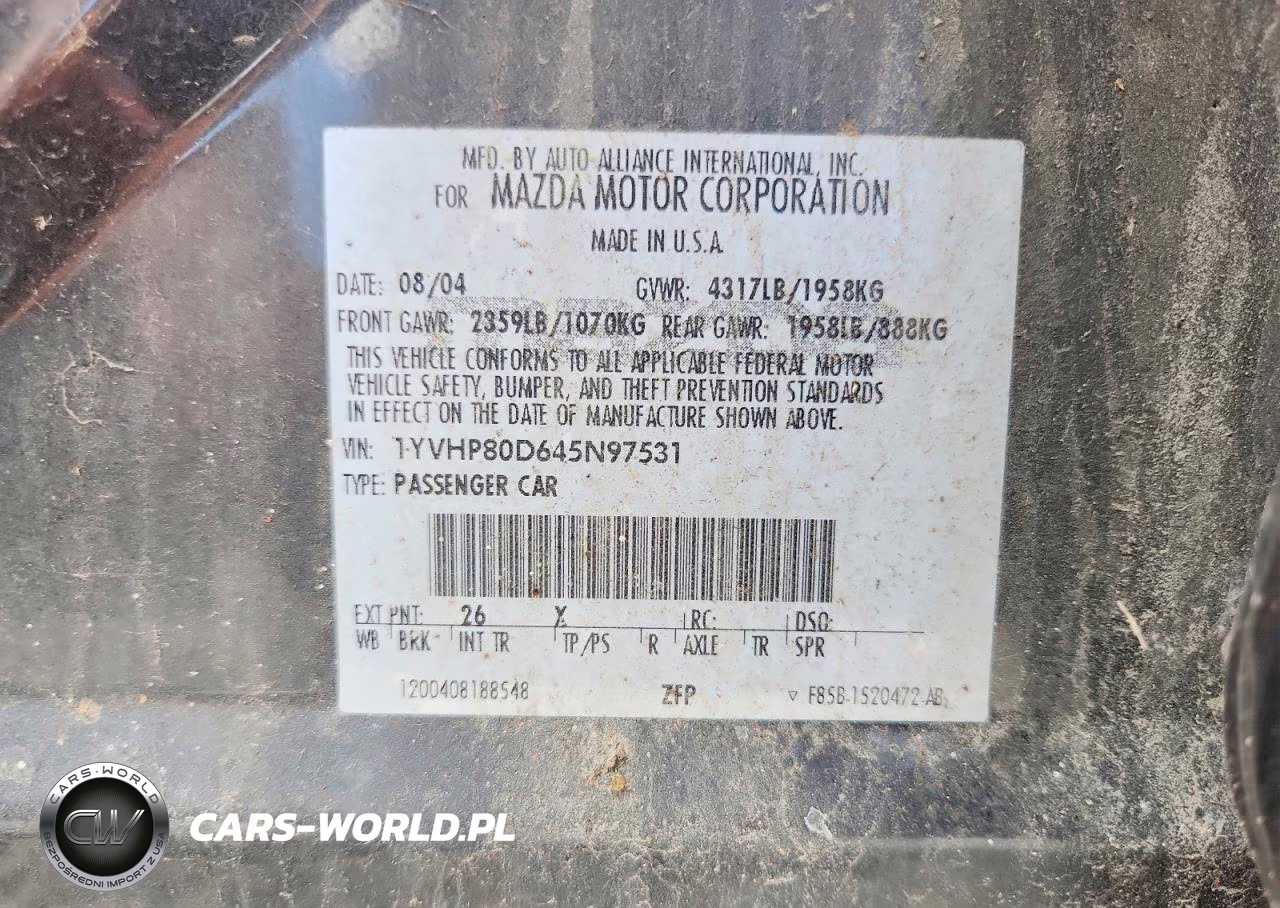 2004 Mazda 6 S VIN:1YVHP80D645N97531 - 12