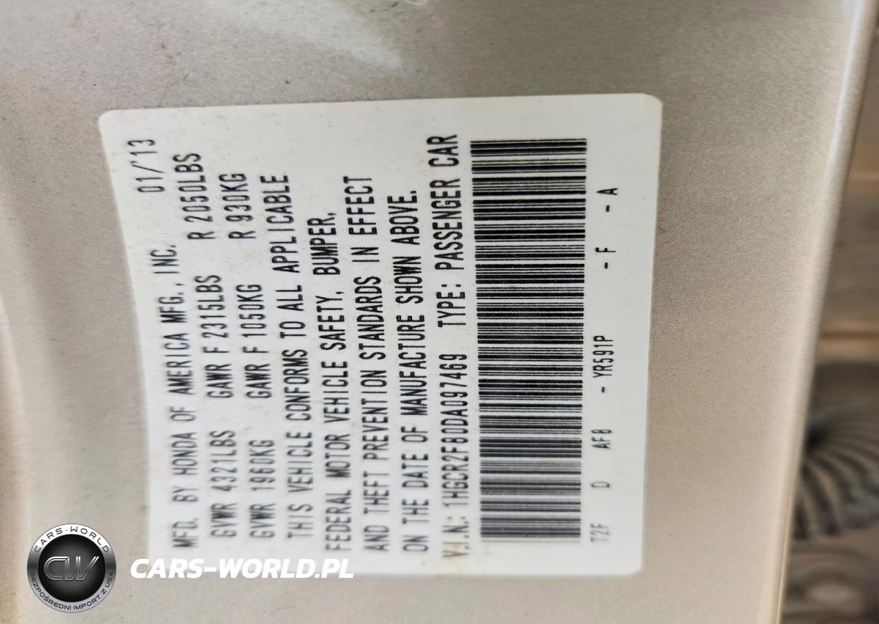 2013 Honda Accord Exl VIN:1HGCR2F80DA097469 - 12