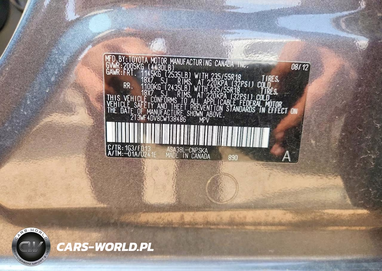 2012 Toyota Rav4 Sport VIN:2T3WF4DV8CW138486 - 12