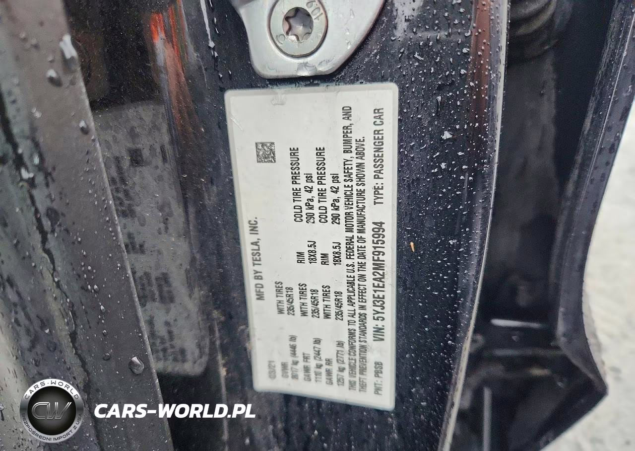 2021 Tesla Model 3 VIN:5YJ3E1EA2MF915994 - 12