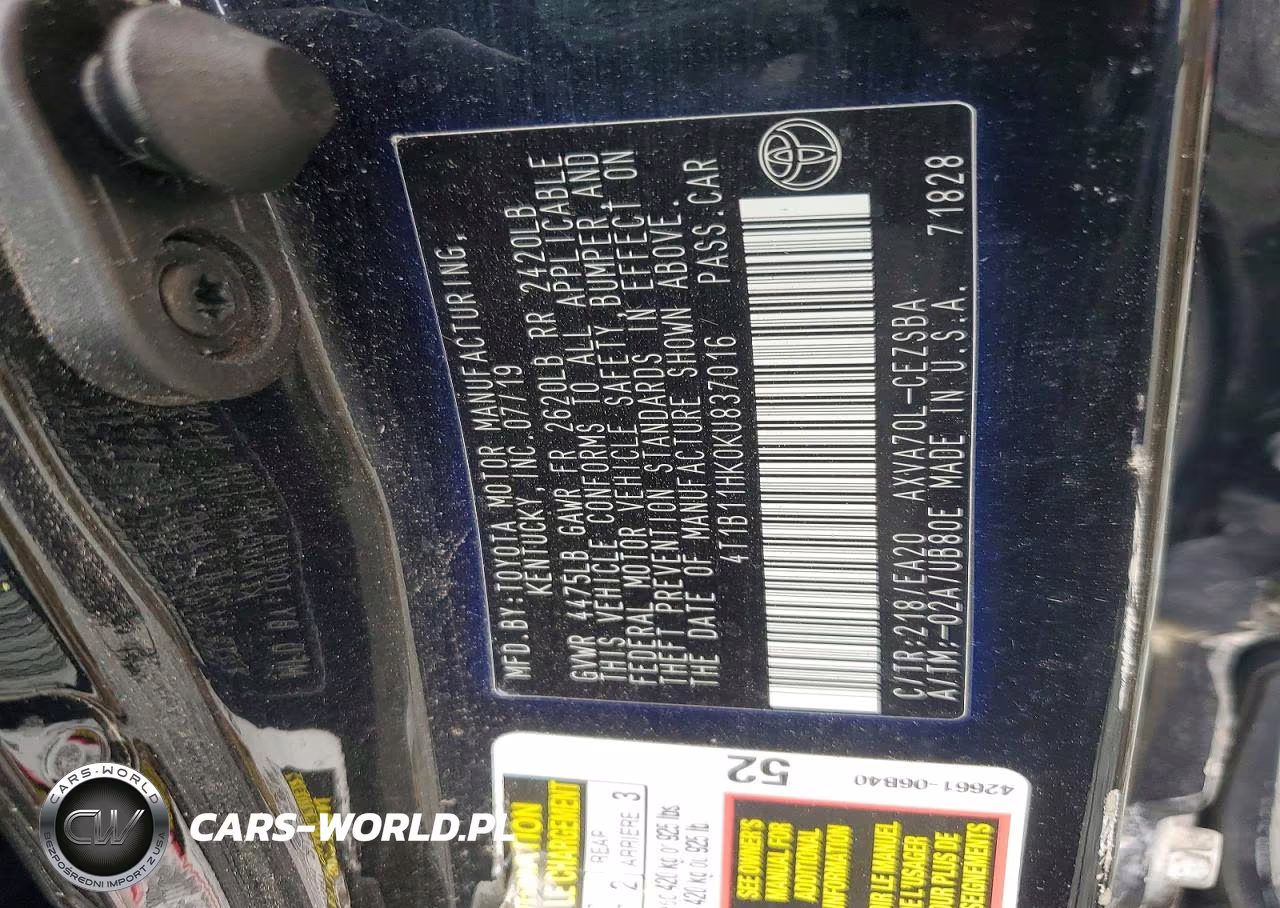 2019 Toyota Camry Se VIN:4T1B11HK0KU837016 - 12