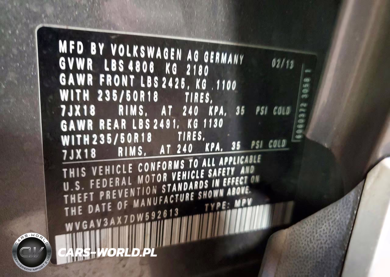 2013 Volkswagen Tiguan S VIN:WVGAV3AX7DW592613 - 13