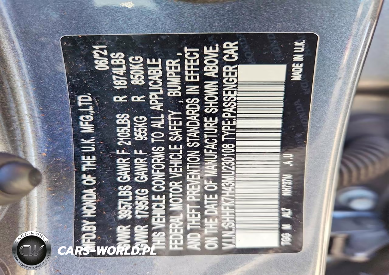 2021 Honda Civic Sport VIN:SHHFK7H43MU230108 - 13
