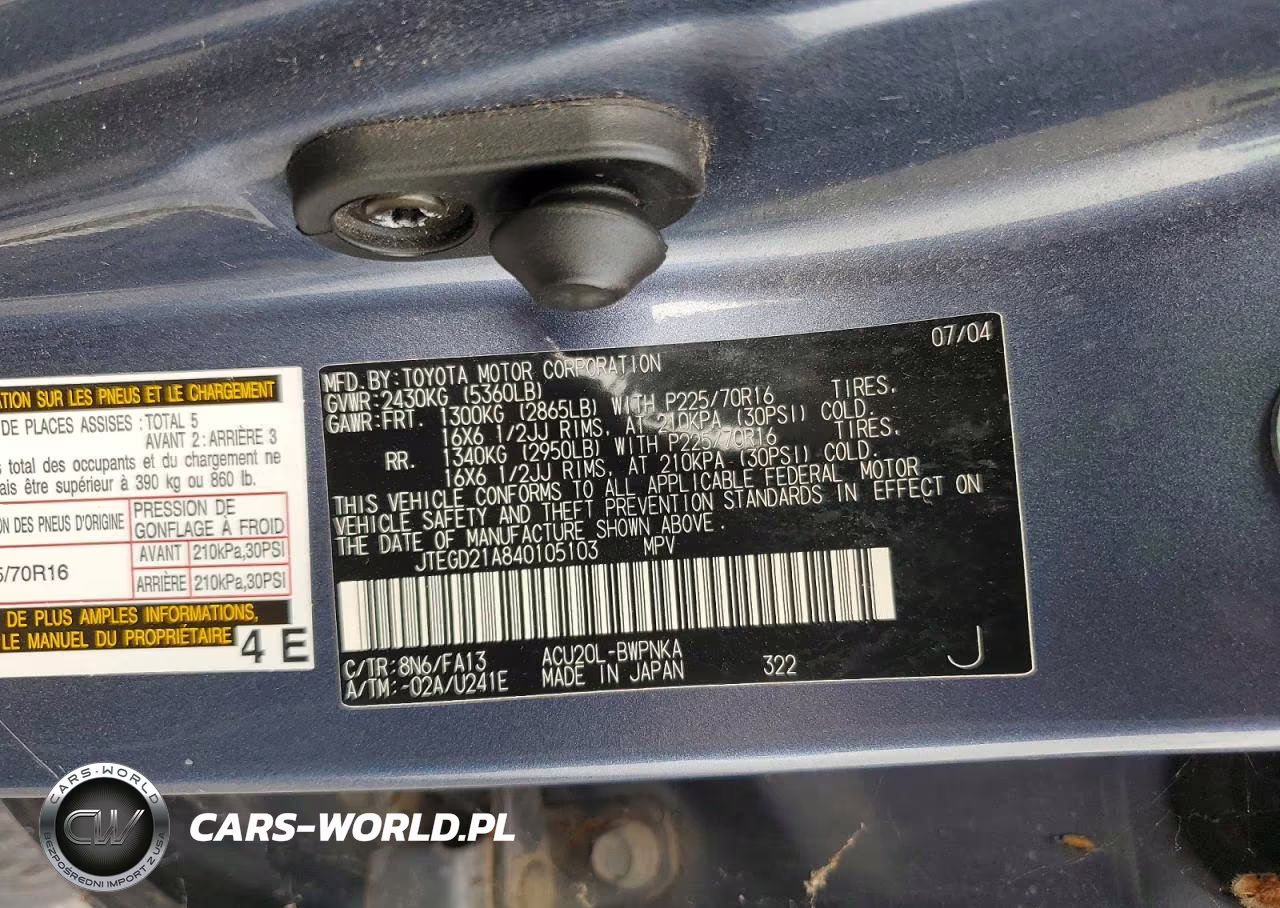 2004 Toyota Highlander Base VIN:JTEGD21A840105103 - 12