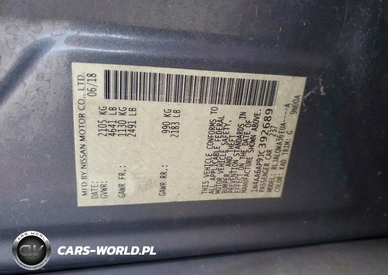 2018 Nissan Maxima 3.5 S VIN:1N4AA6AP9JC392689 - 12