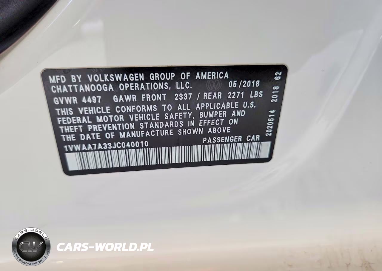 2018 Volkswagen Passat S VIN:1VWAA7A33JC040010 - 12
