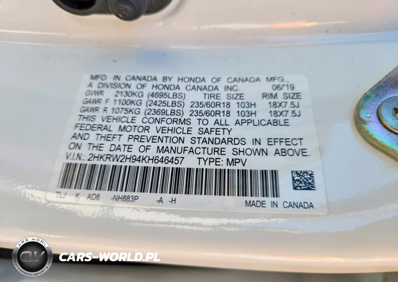 2019 Honda Cr-V Touring VIN:2HKRW2H94KH646457 - 14