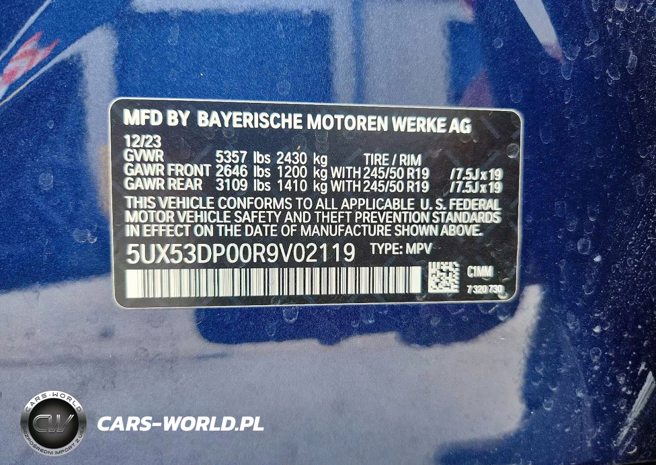 2024 BMW X3 xDrive30I VIN:5UX53DP00R9V02119 - 13