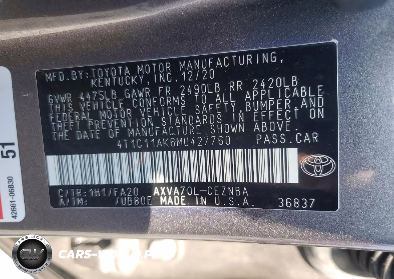 2021 Toyota Camry Le VIN:4T1C11AK6MU427760 - 12