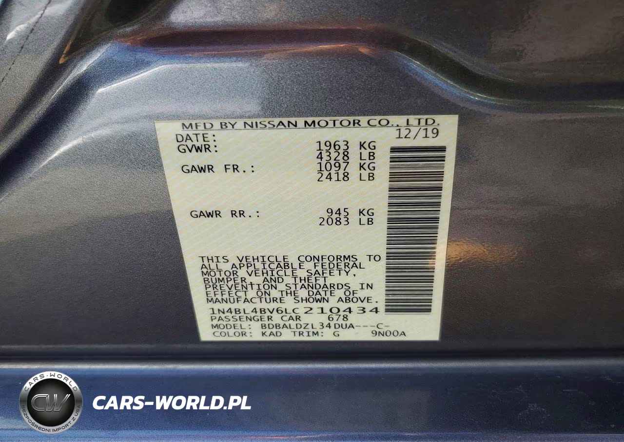 2020 Nissan Altima S VIN:1N4BL4BV6LC210434 - 12