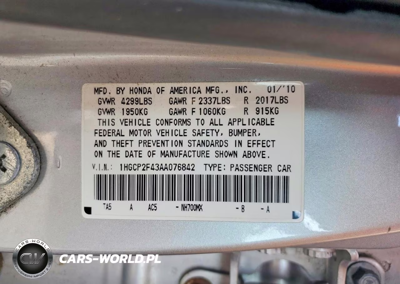 2010 Honda Accord Lxp VIN:1HGCP2F43AA076842 - 12