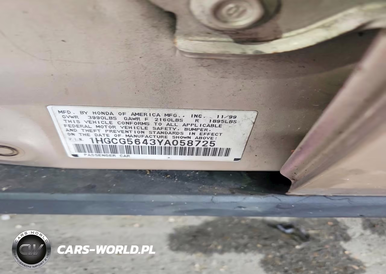 2000 Honda Accord Lx VIN:1HGCG5643YA058725 - 13
