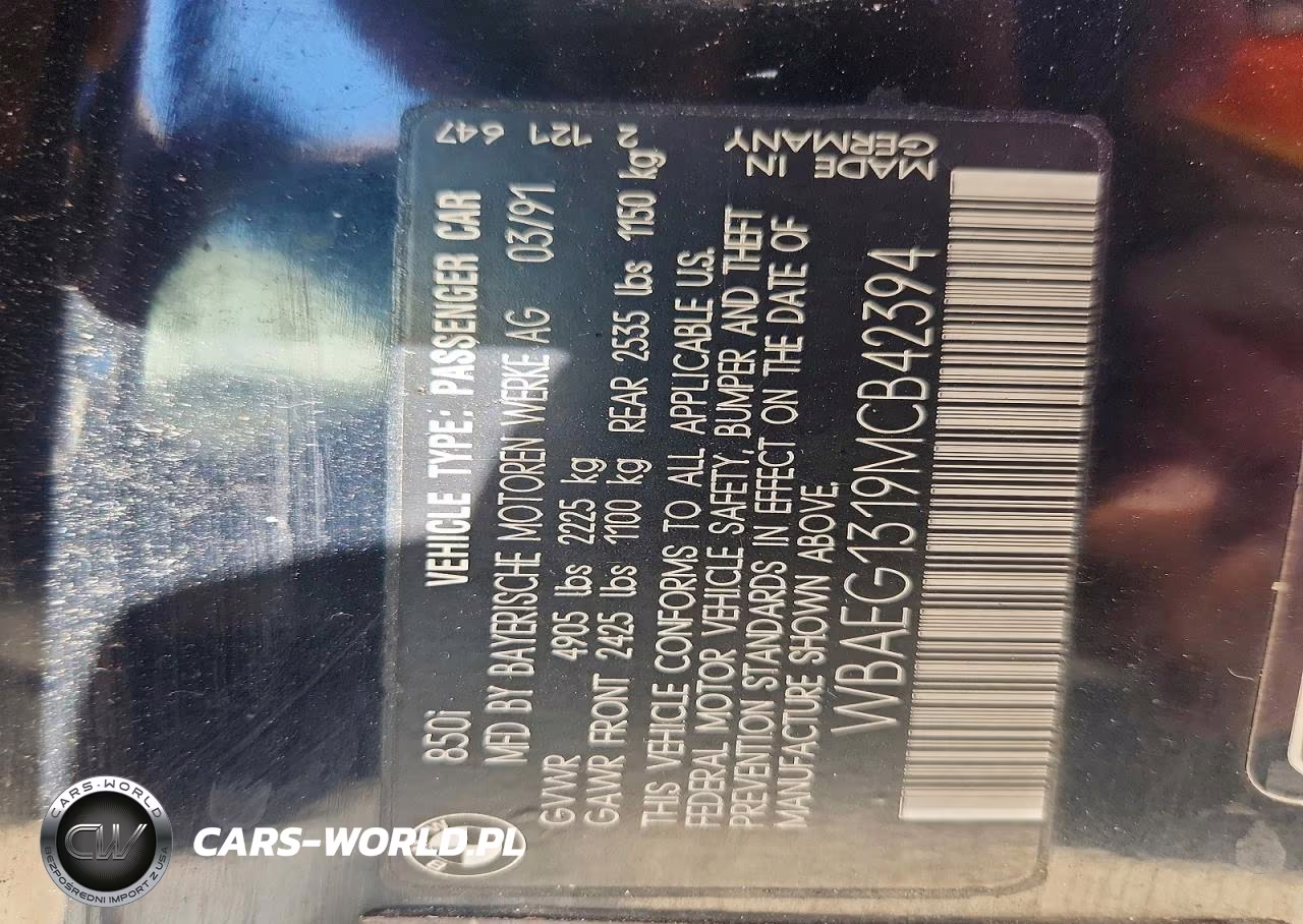 1991 BMW 850 I VIN:WBAEG1319MCB42394 - 12