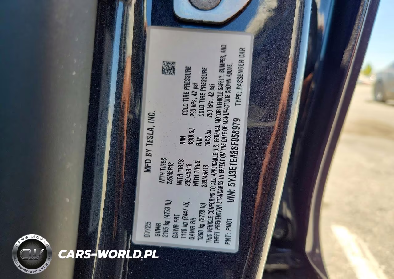 2025 Tesla Model 3 VIN:5YJ3E1EA8SF058979 - 12