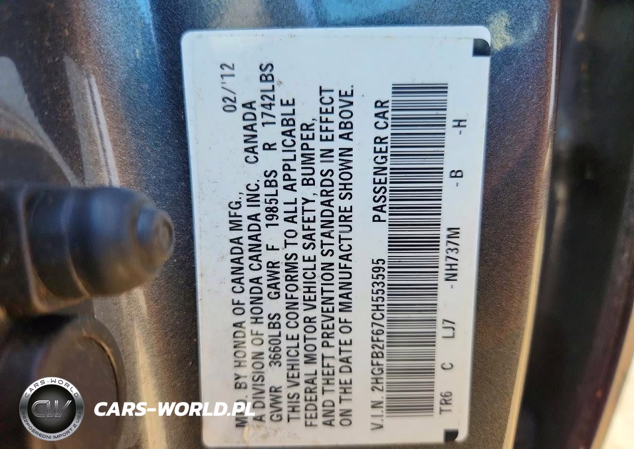 2012 Honda Civic Hf VIN:2HGFB2F67CH553595 - 12