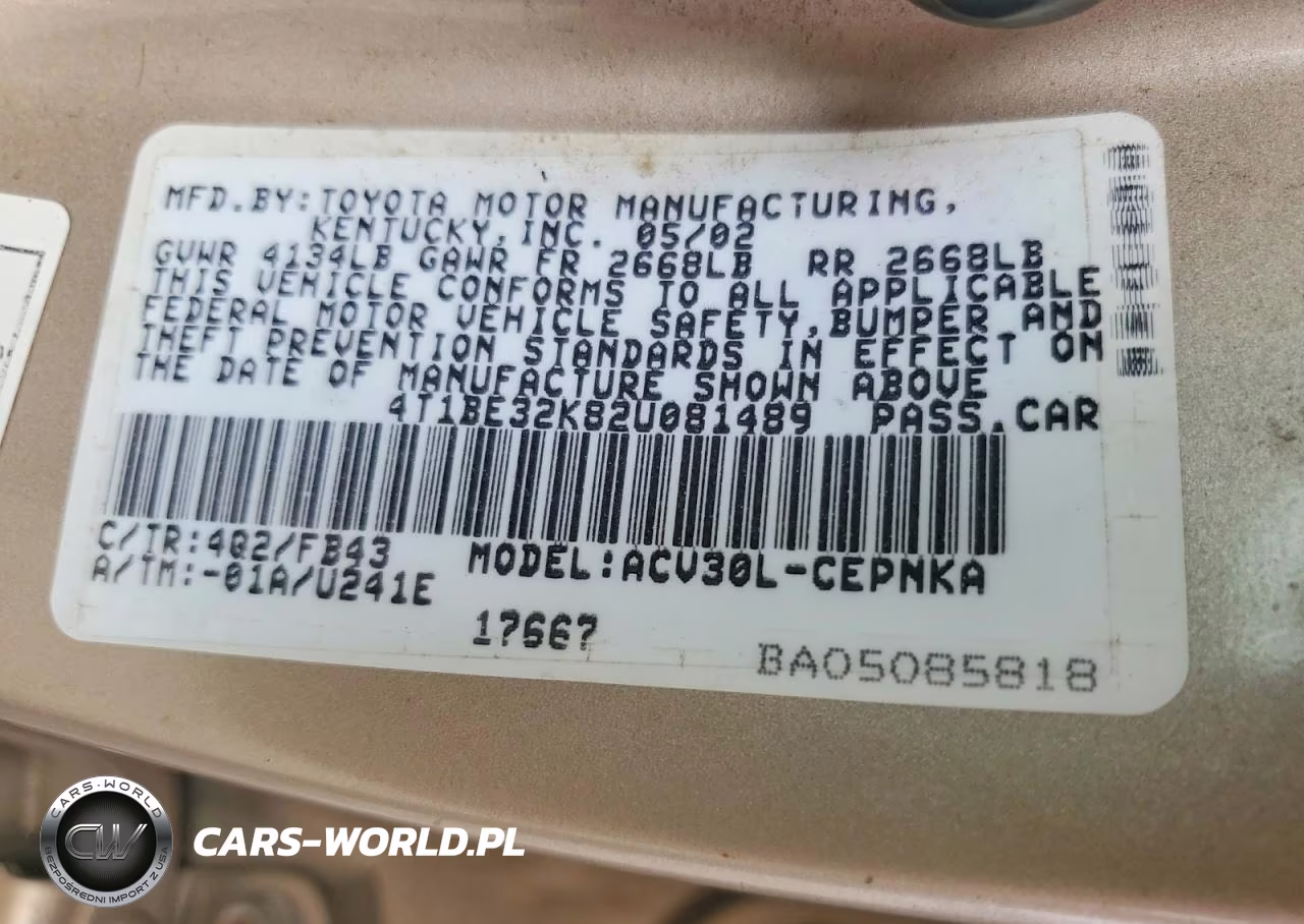 2002 Toyota Camry Le VIN:4T1BE32K82U081489 - 12