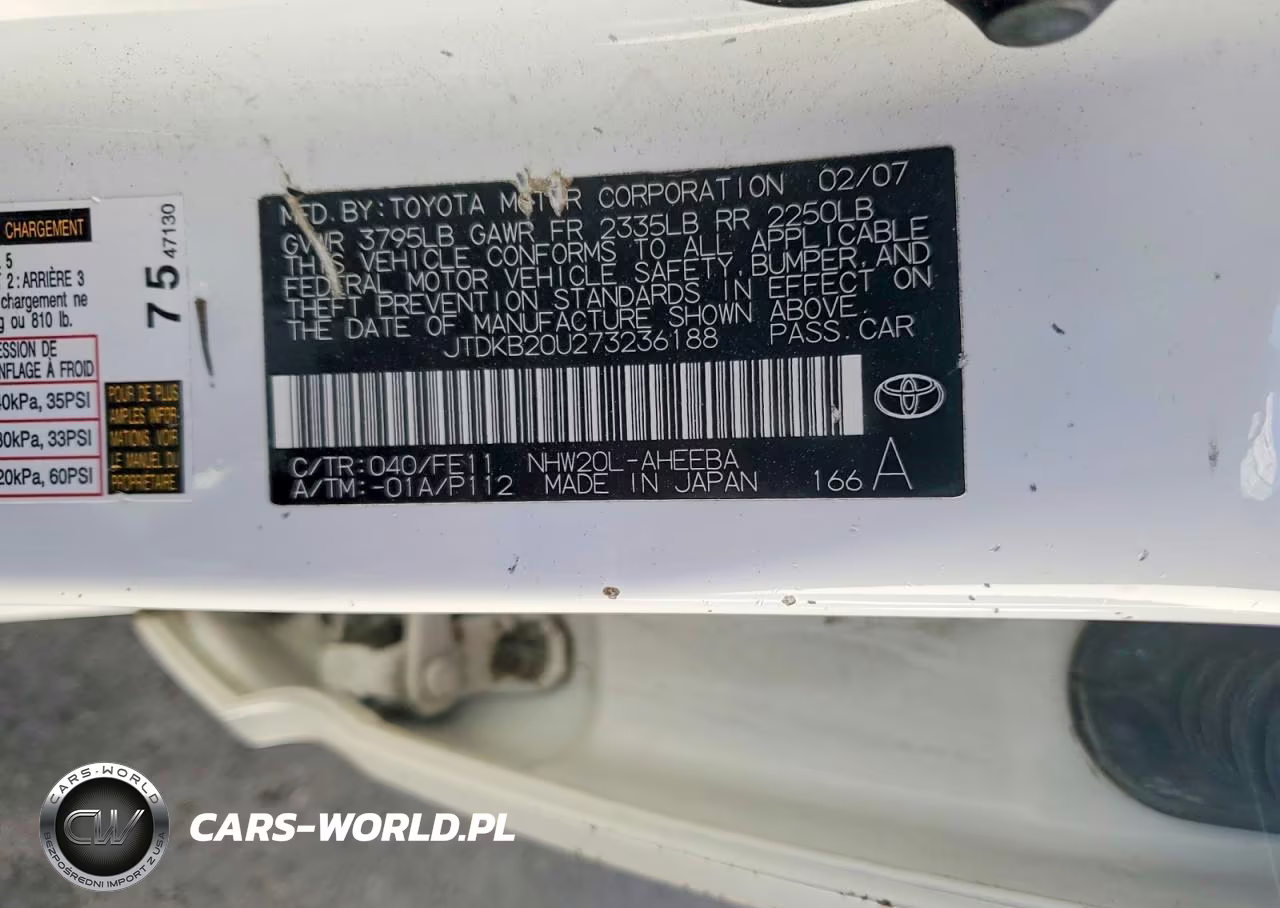 2007 Toyota Prius Base VIN:JTDKB20U273236188 - 12