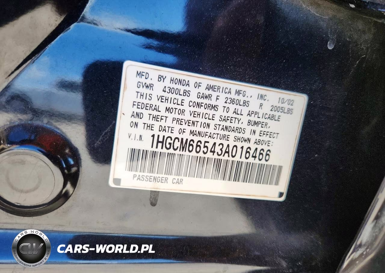 2003 Honda Accord Ex VIN:1HGCM66543A016466 - 12