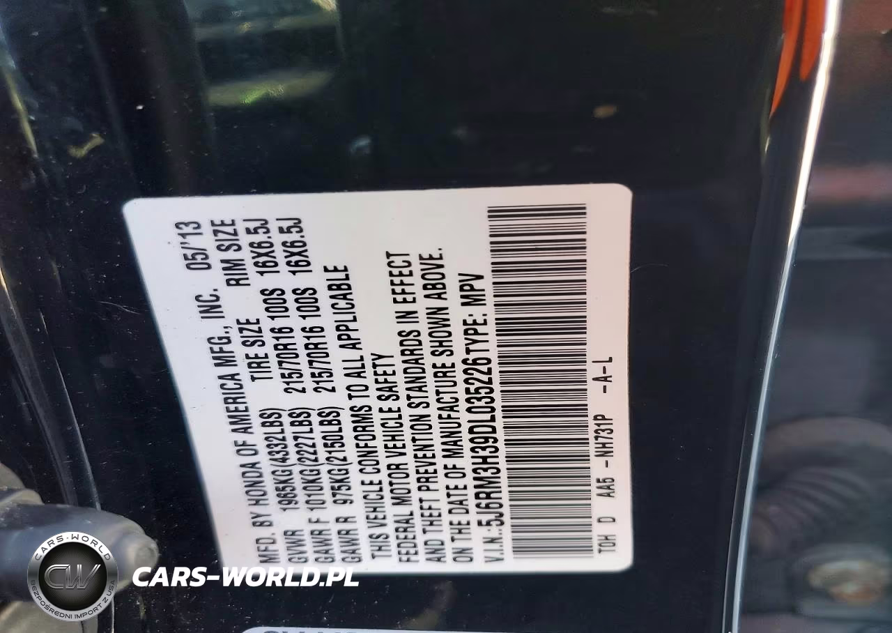 2013 Honda Cr-V Lx VIN:5J6RM3H39DL035226 - 13