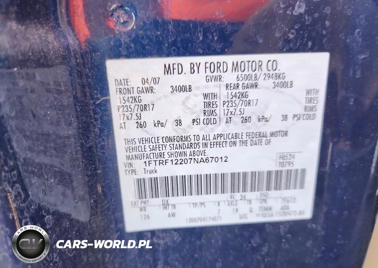 2007 Ford F150 VIN:1FTRF12207NA67012 - 12