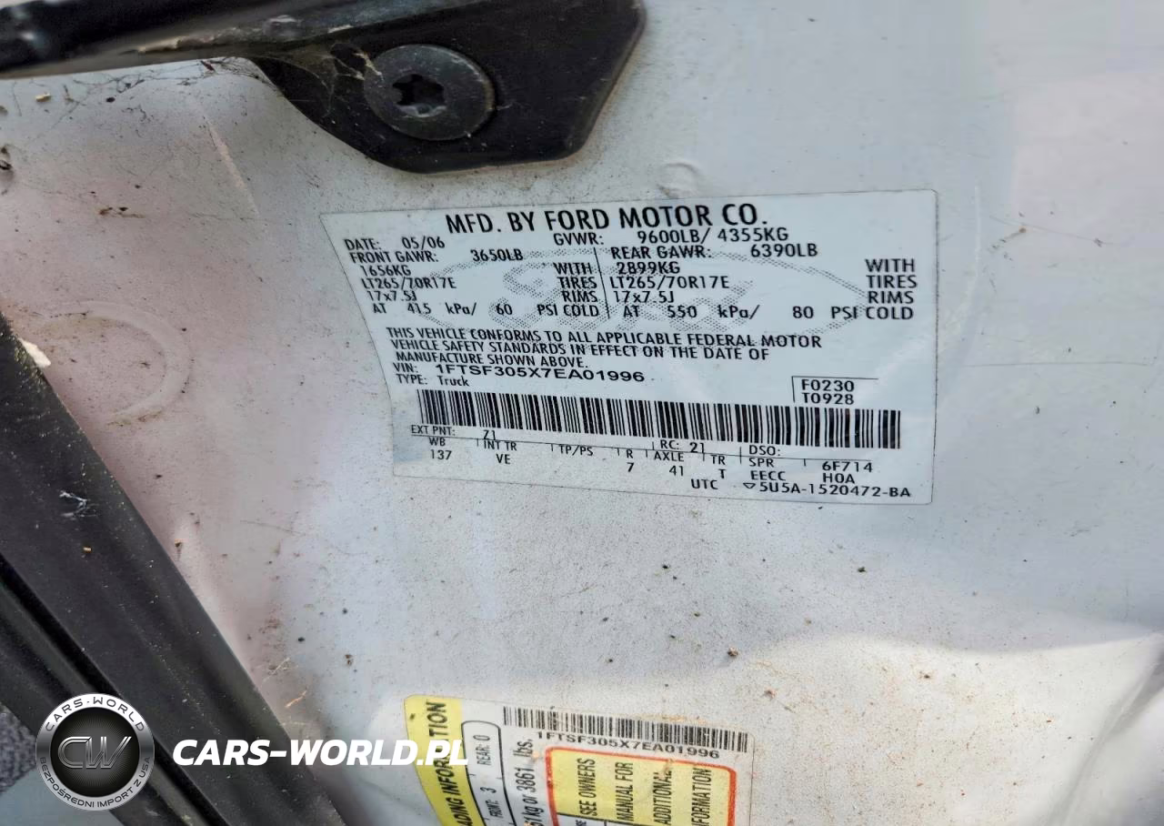 2007 Ford F350 Srw Super Duty VIN:1FTSF305X7EA01996 - 12