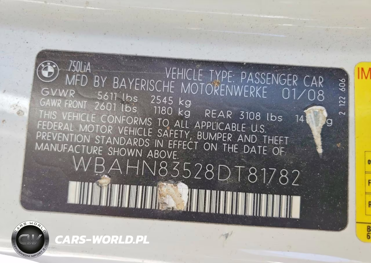 2008 BMW 750 Li VIN:WBAHN83528DT81782 - 12