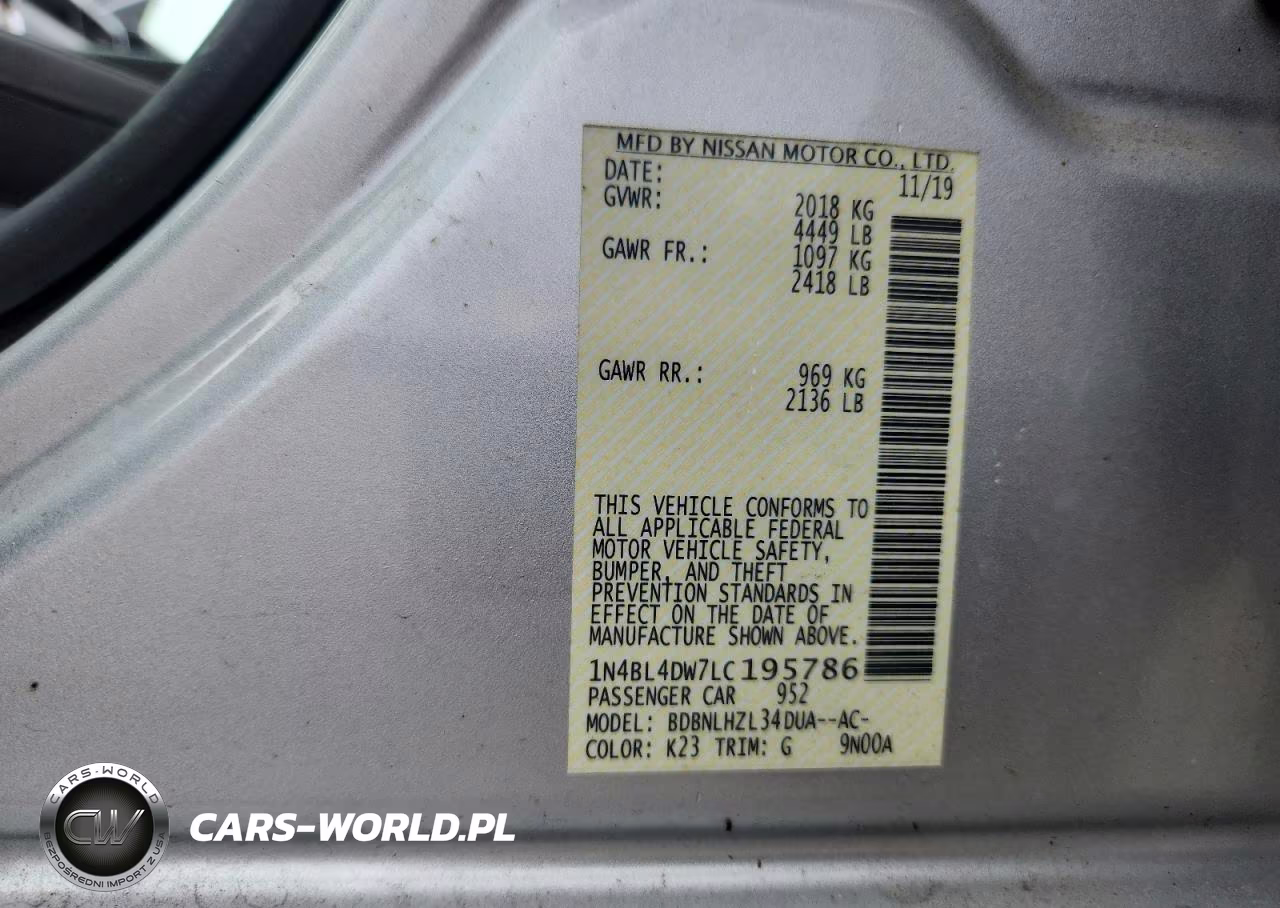 2020 Nissan Altima Sv VIN:1N4BL4DW7LC195786 - 12