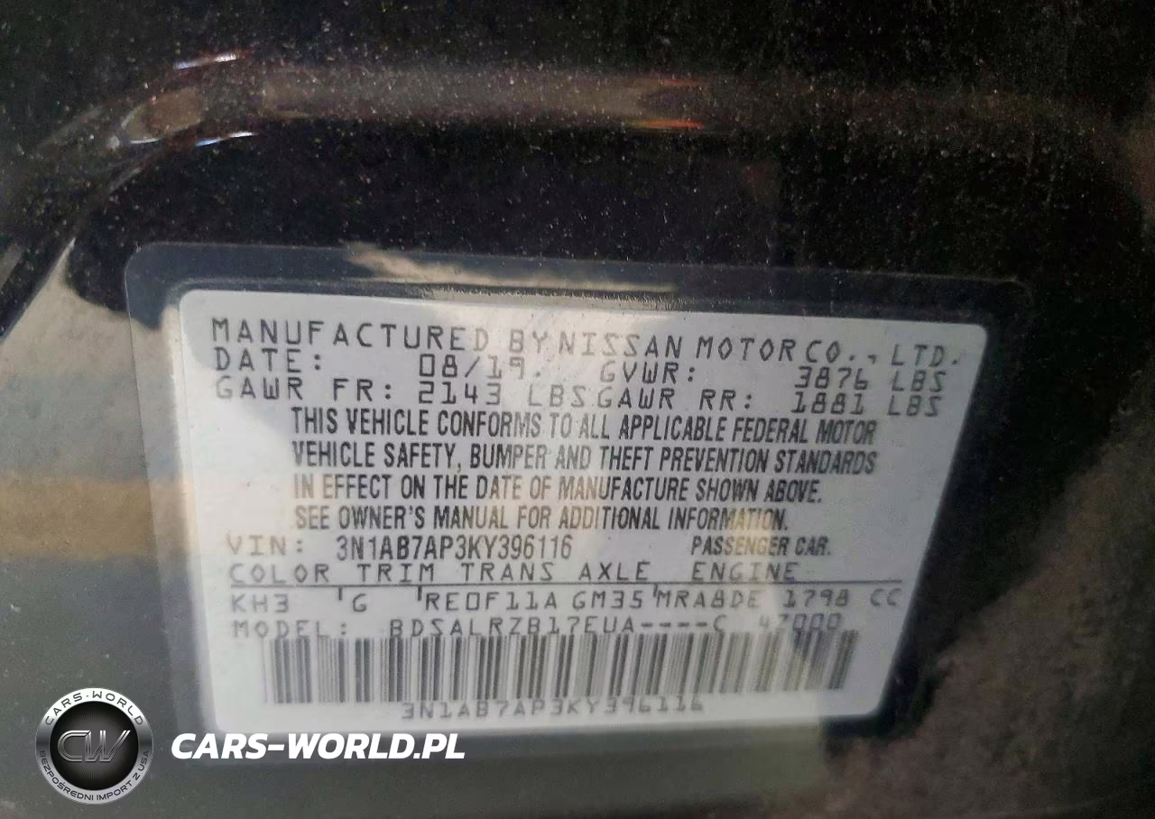 2019 Nissan Sentra Sr VIN:3N1AB7AP3KY396116 - 12