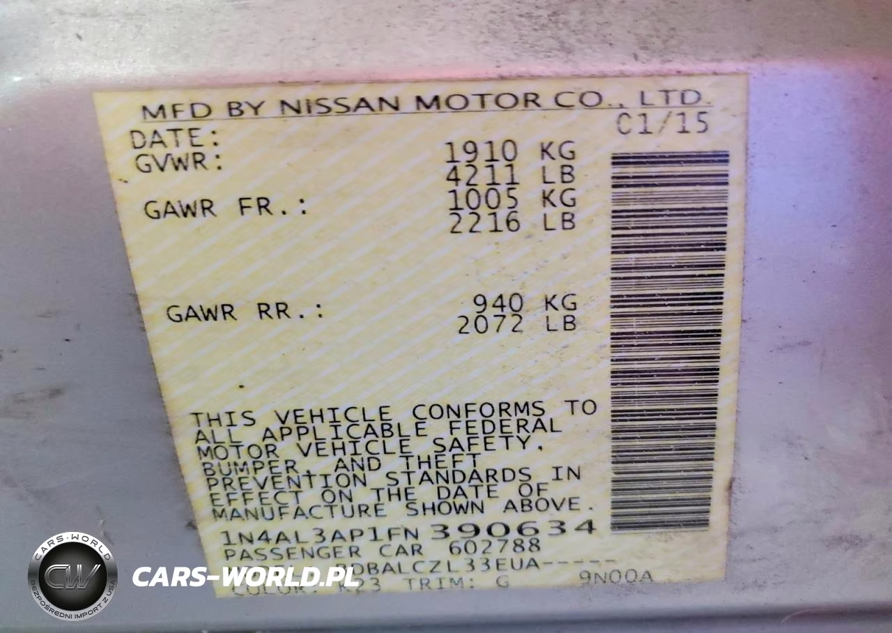 2015 Nissan Altima 2.5-2.5 S-2.5 Sl-2.5 Sv VIN:1N4AL3AP1FN390634 - 12