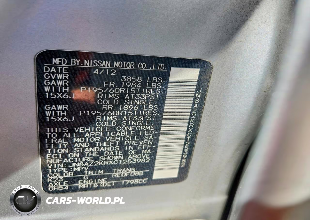 2012 Nissan Cube 1.8 VIN:JN8AZ2KRXCT253982 - 13