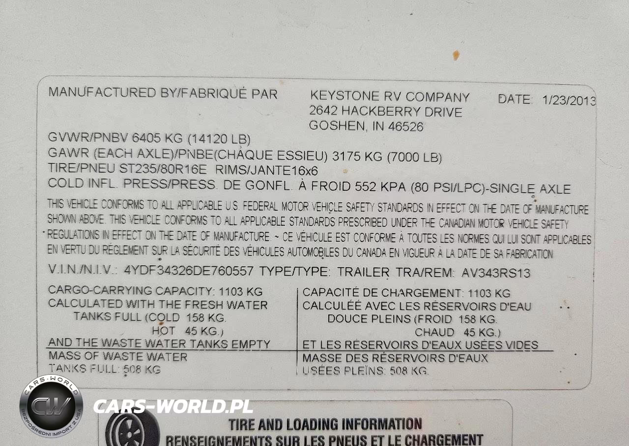 2013 Keystone Avalanche Camper VIN:4YDF34326DE760557 - 10
